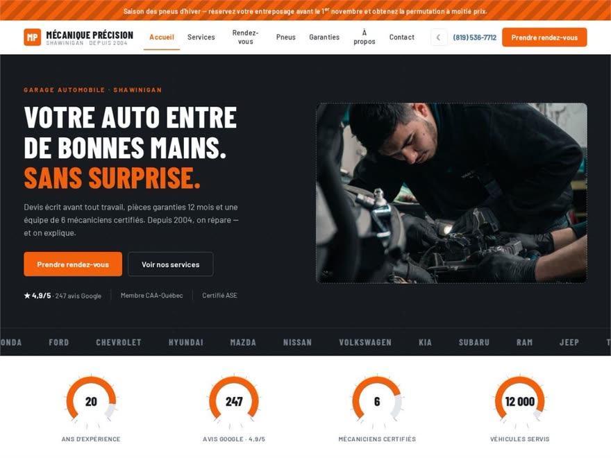 Page d'accueil du site de Mécanique Précision