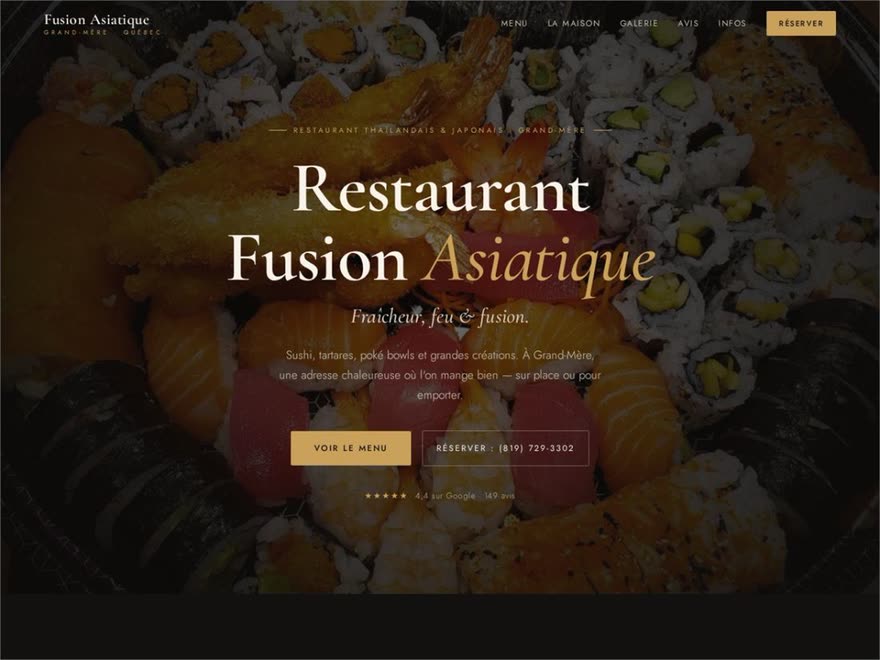 Page d'accueil du site du restaurant Fusion Asiatique