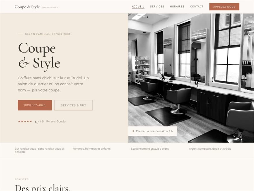 Page d'accueil du site du Salon Coupe & Style
